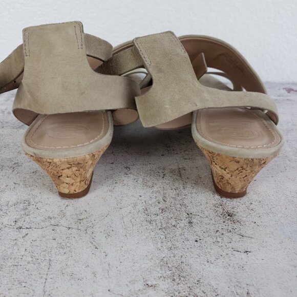 Tory Burch Leather Suede Cork Wedge Sandals Gray size 8.5M Comfort Preppy - Picture 10 of 16